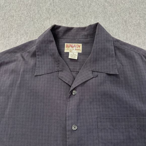 Bungalow Dress Shirt Mens M Button Up Long Sleeve Charcoal Plaid Vented Collared - Picture 3 of 7